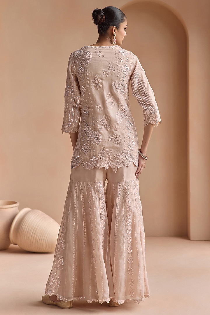 Peach Organza Bridal Sharara Set by OSAA By Adarsh at Pernia's Pop Up Shop