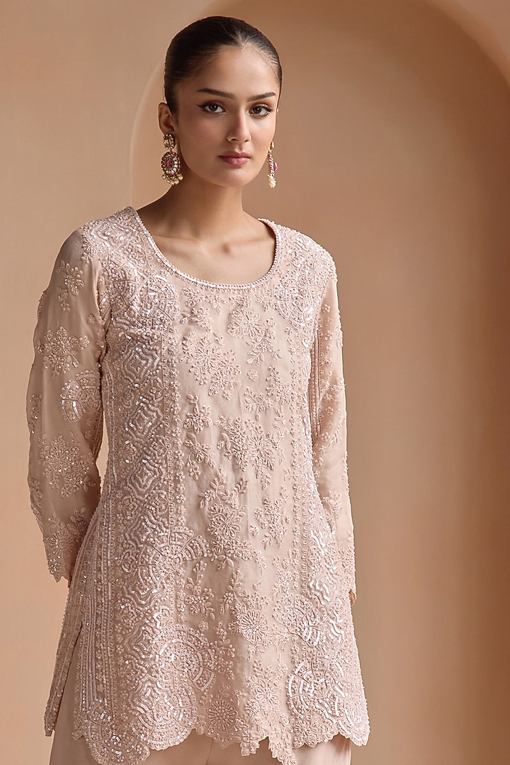 Peach Organza Bridal Sharara Set by OSAA By Adarsh at Pernia's Pop Up Shop