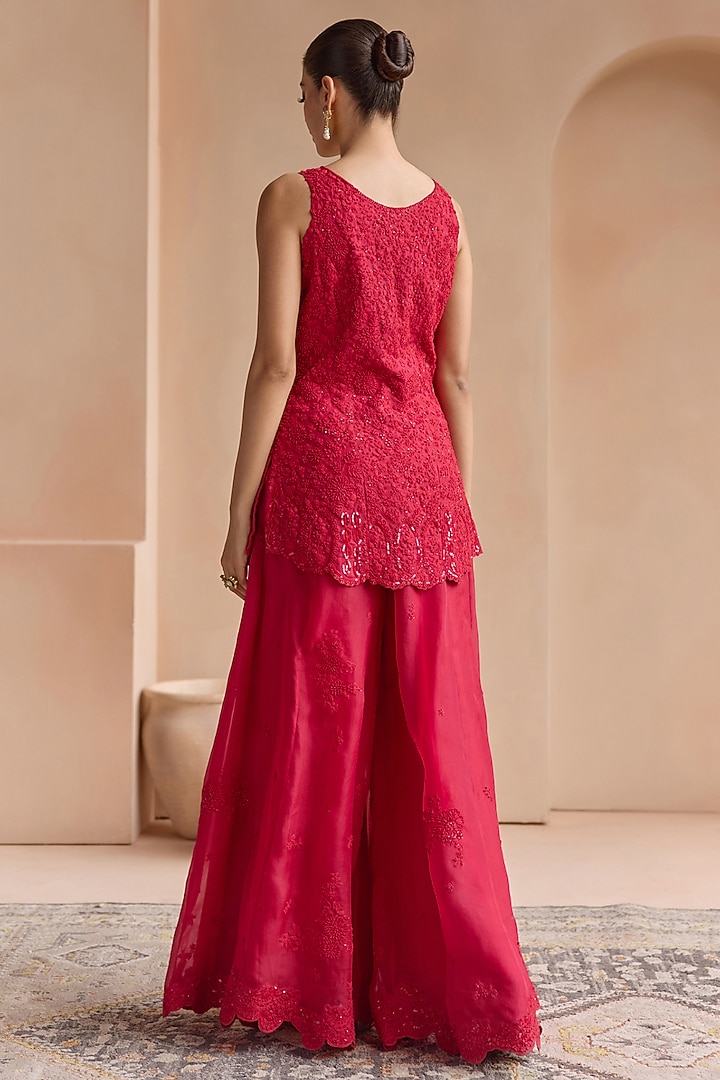 Rosewood Red Organza Bridal Sharara Set by OSAA By Adarsh at Pernia's Pop Up Shop