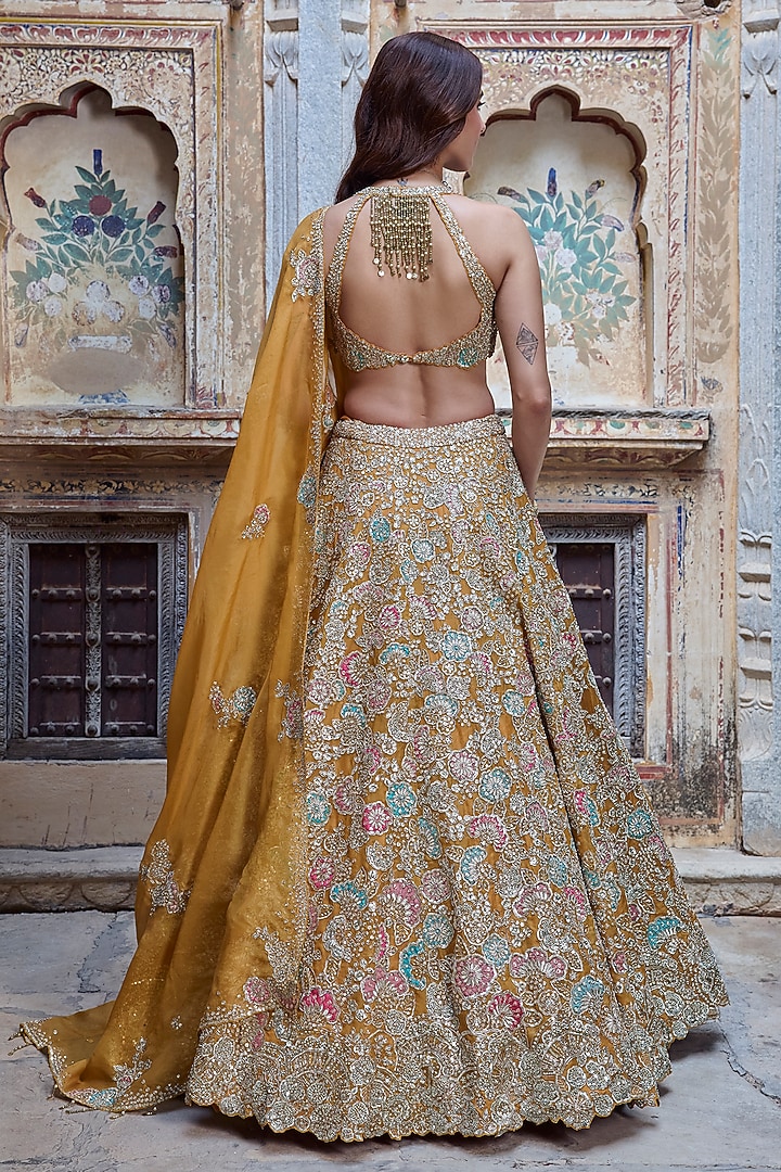 Honey Orange Organza Zardosi Embroidered Bridal Bridal Lehenga Set by Osaa By Adarsh at Pernia's Pop Up Shop