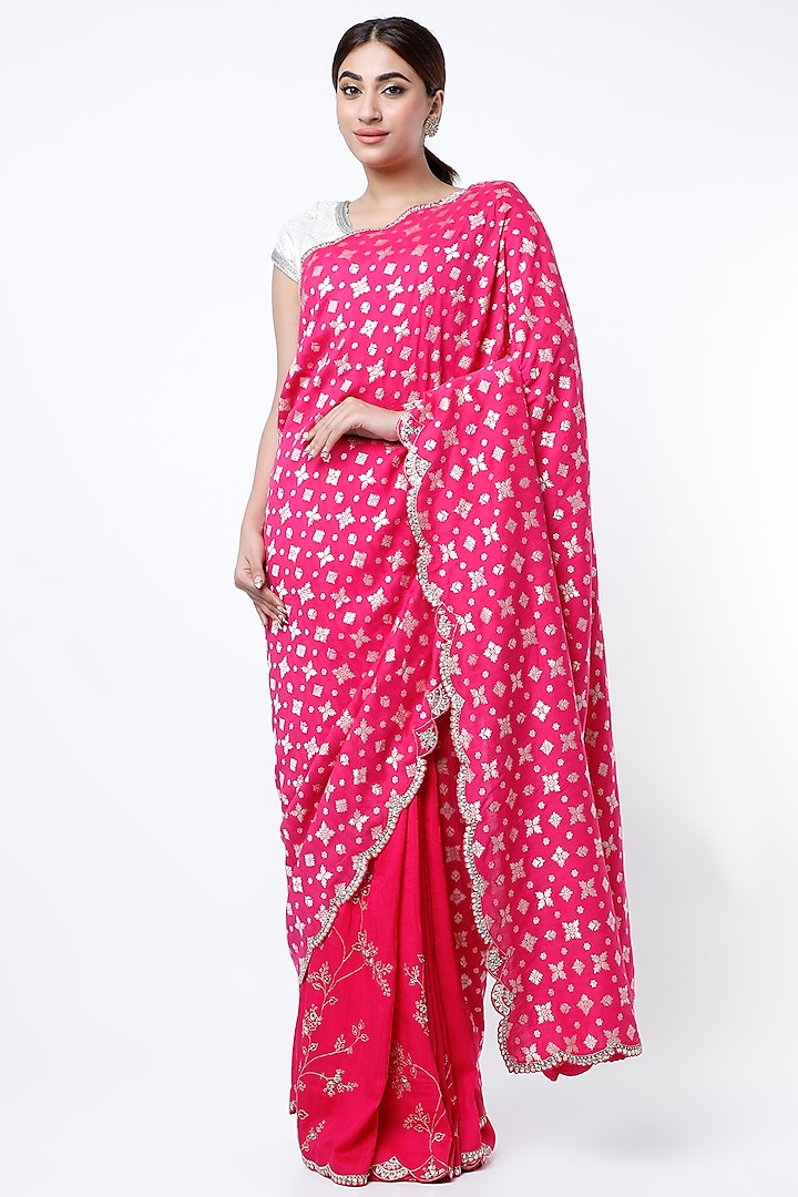 Fuchsia Embroidered Saree by OSAA By Adarsh