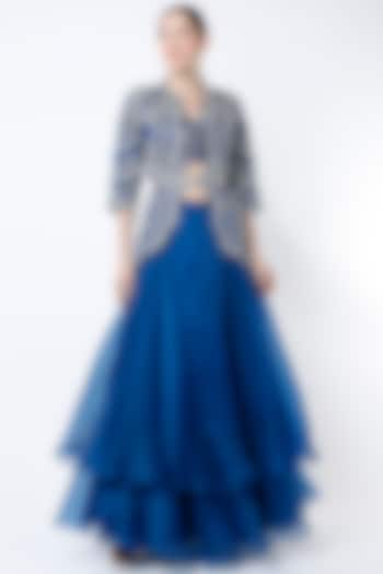 Jade Blue Embroidered Jacket Set by OSAA By Adarsh at Pernia's Pop Up Shop