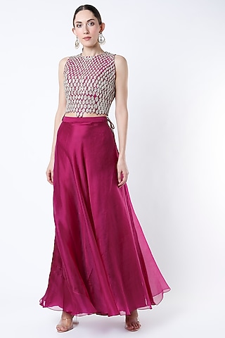 Plum Organza Skirt Set by OSAA By Adarsh