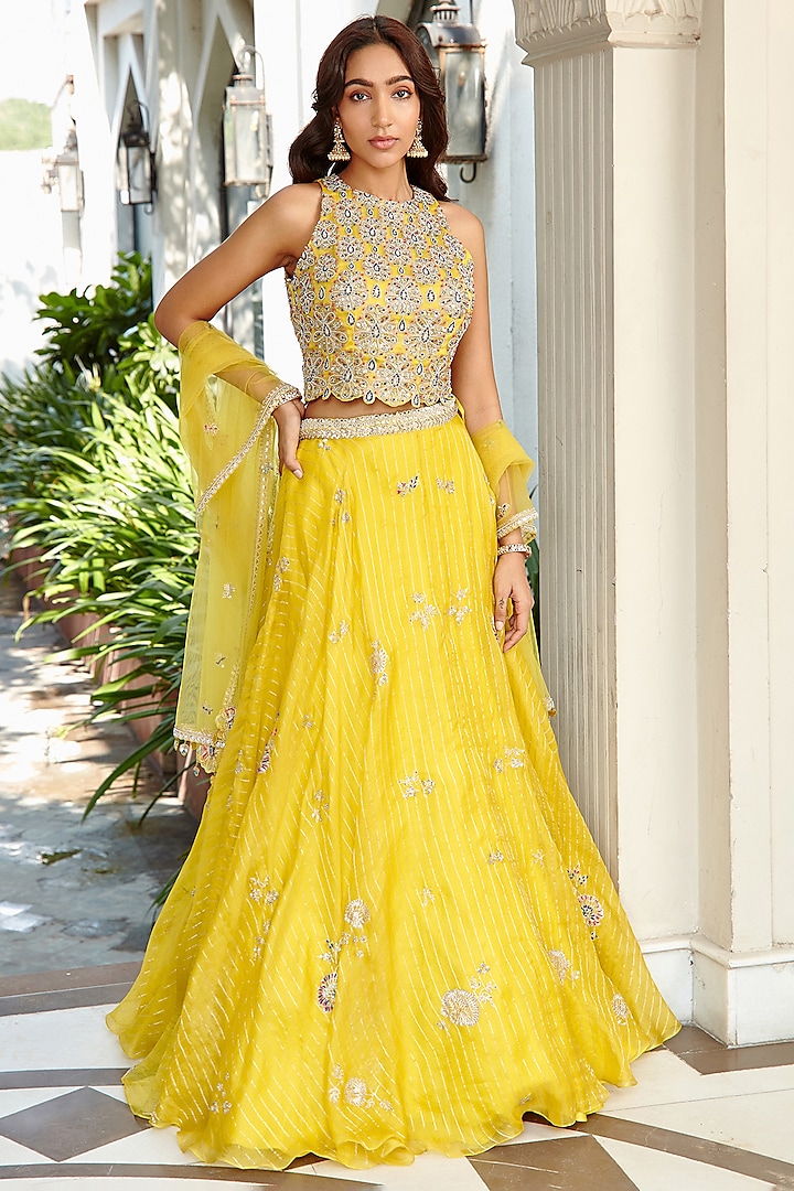 Honey Gold Embroidered Lehenga Set by Osaa By Adarsh