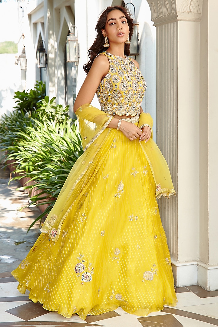 Honey Gold Embroidered Wedding Lehenga Set by Osaa By Adarsh at Pernia's Pop Up Shop