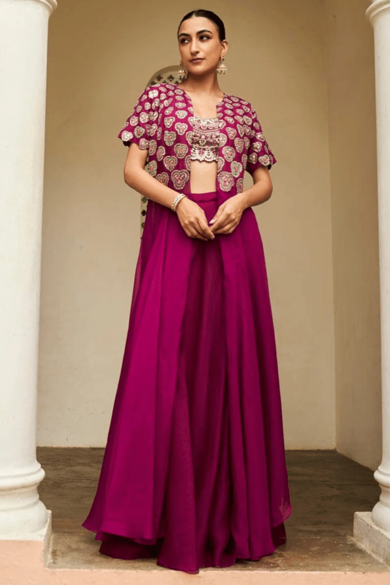 Plum Organza Embroidered Jacket Set by OSAA By Adarsh at Pernia's Pop Up Shop
