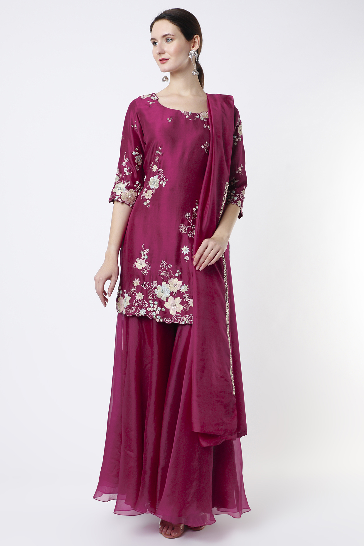 Plum Embroidered Wedding Sharara Set by OSAA By Adarsh at Pernia's Pop Up Shop
