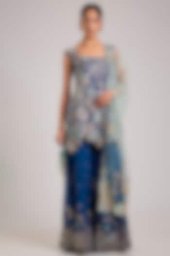 Blueberry Organza Bridal Sharara Set by Osaa By Adarsh at Pernia's Pop Up Shop