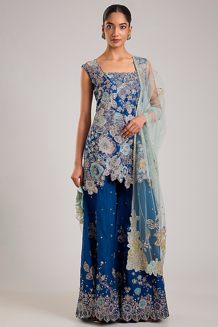 Blueberry Organza Bridal Sharara Set by Osaa By Adarsh at Pernia's Pop Up Shop