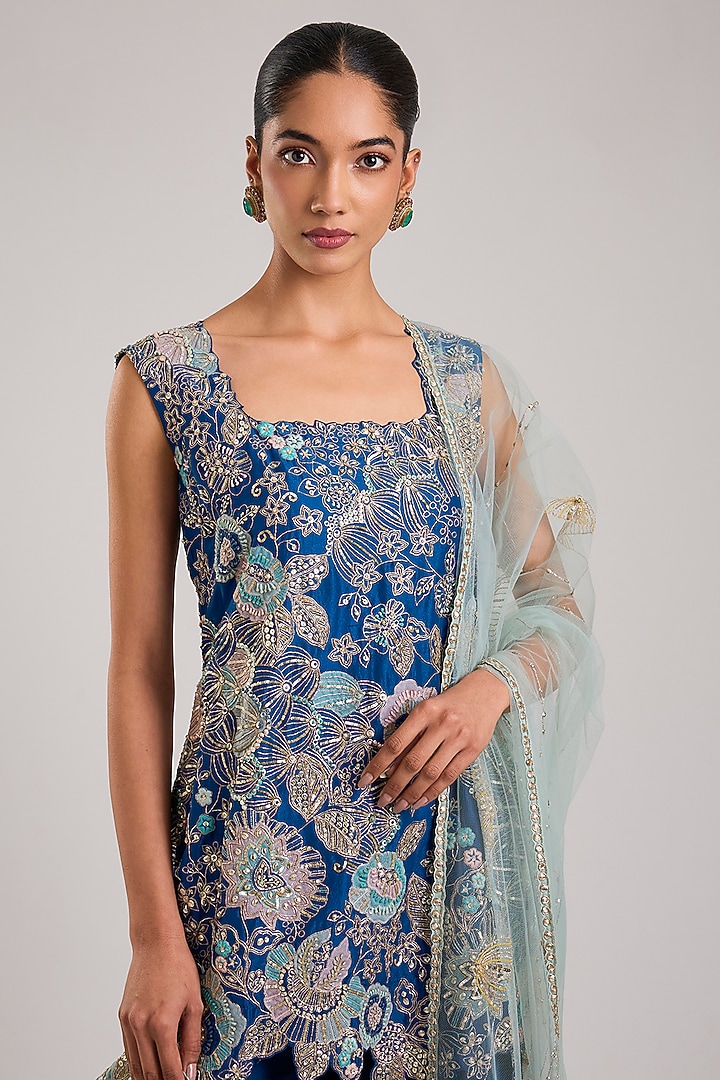 Blueberry Organza Bridal Sharara Set by Osaa By Adarsh at Pernia's Pop Up Shop