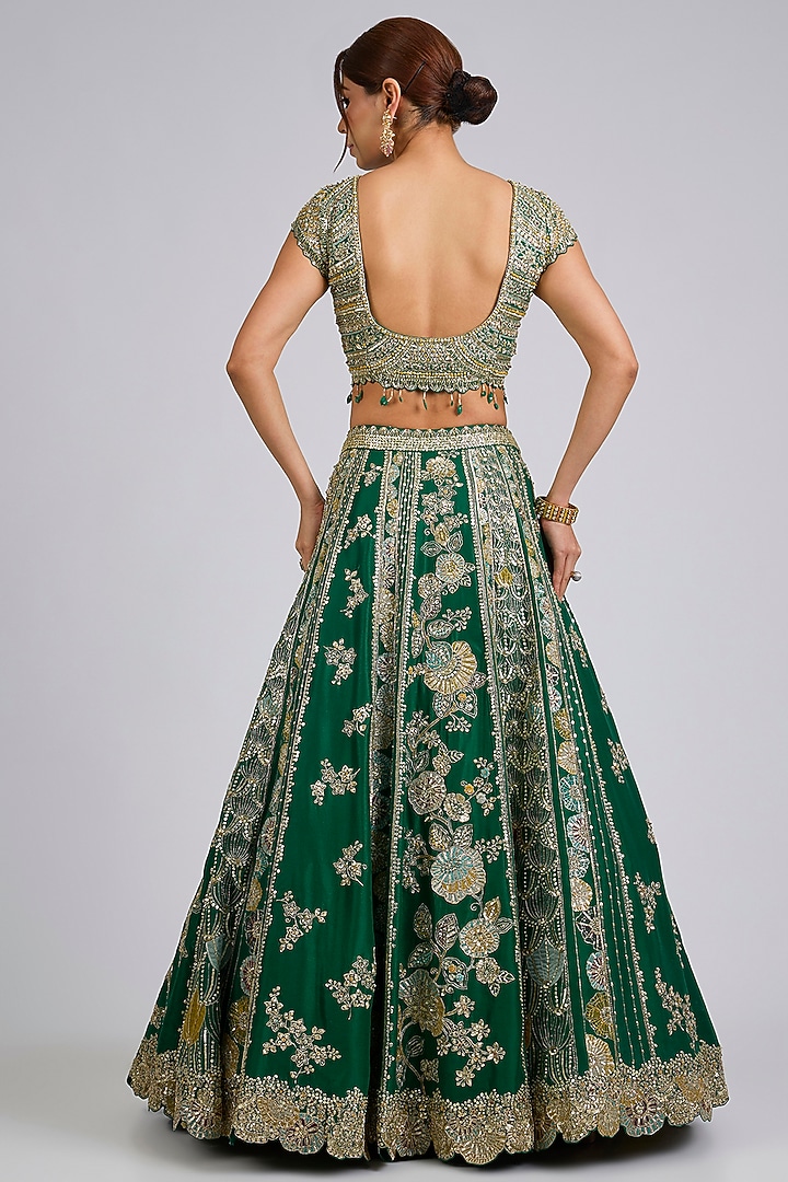 Jewel Green Mulberry Silk Bridal Lehenga Set by Osaa By Adarsh at Pernia's Pop Up Shop