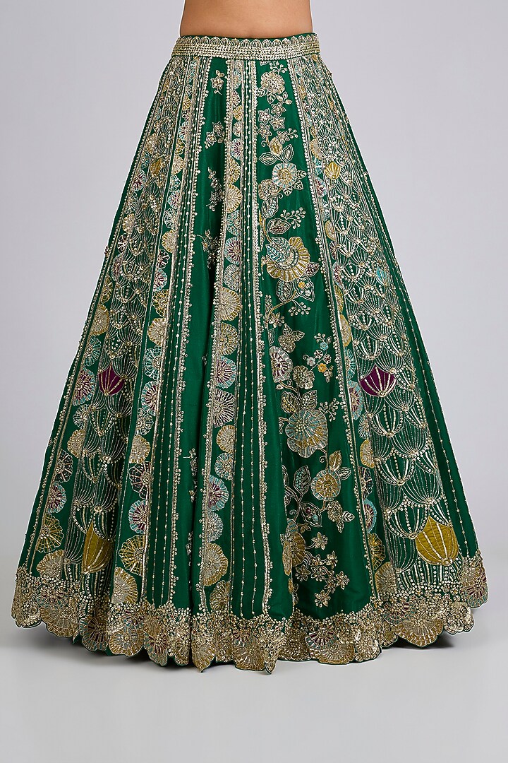Jewel Green Mulberry Silk Bridal Lehenga Set by Osaa By Adarsh at Pernia's Pop Up Shop