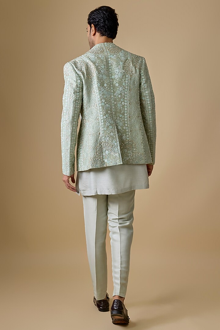 Cadet Blue Muga Silk Indowestern Set by OSAA By Adarsh Men at Pernia's Pop Up Shop