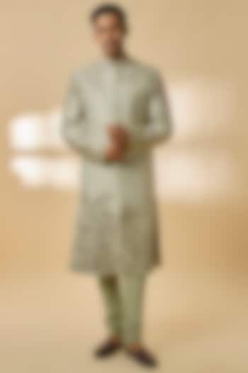 Sage Green Silk Groom Sherwani Set by OSAA By Adarsh Men at Pernia's Pop Up Shop