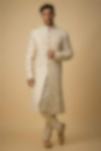 Ivory Raw Silk & Moonga Silk Sherwani Set by OSAA By Adarsh Men
