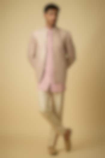 Camille Pink Raw Silk & Moonga Silk Indowestern Set by OSAA By Adarsh Men