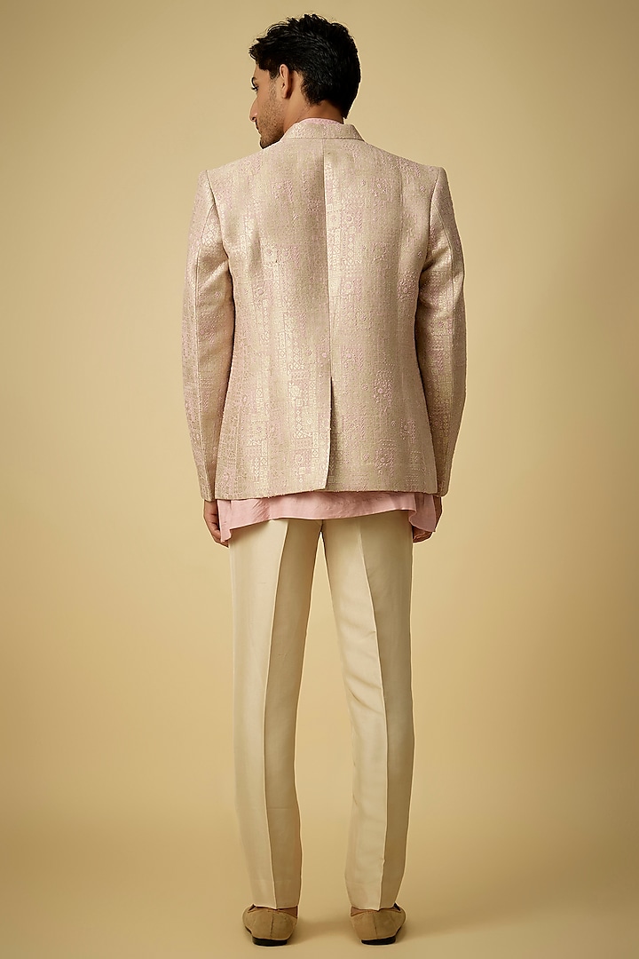 Camille Pink Raw Silk & Moonga Silk Groom Indowestern Set by OSAA By Adarsh Men at Pernia's Pop Up Shop