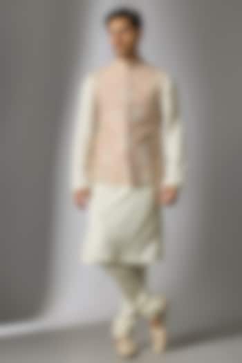 Rose-Colored Linen Nehru Jacket Set by OSAA By Adarsh Men