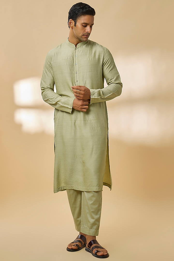 Sage Green Silk Kurta Set by OSAA By Adarsh Men at Pernia's Pop Up Shop