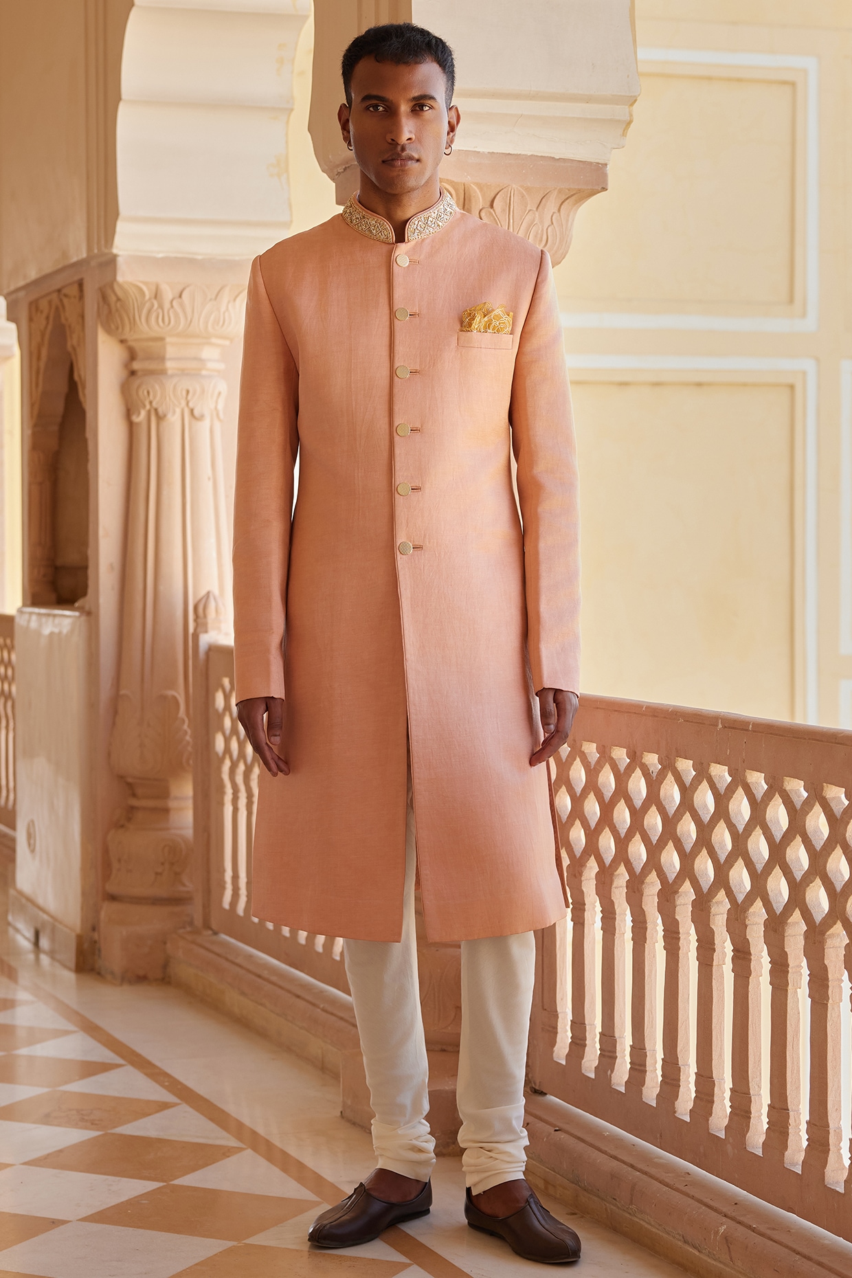 Peach sherwani best sale