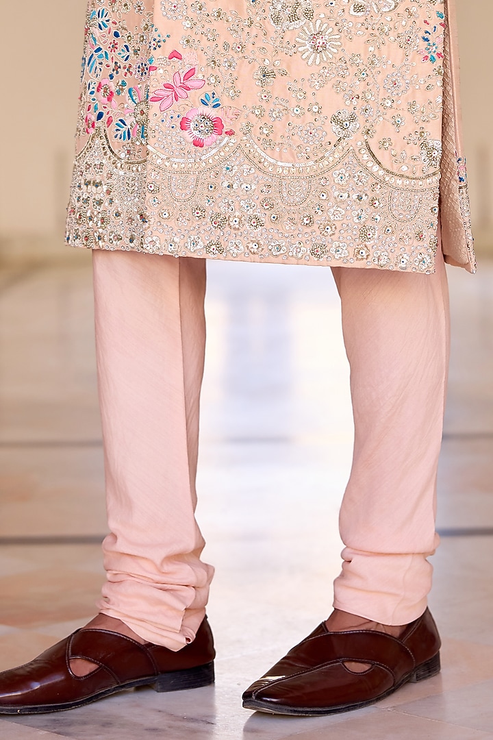 Caramel Taupe Mulberry Silk Zardosi Embroidered Groom Sherwani Set by OSAA By Adarsh Men at Pernia's Pop Up Shop
