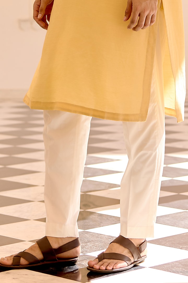 Taupe Lemon Moonga Silk Zardosi Embroidered Kurta Set by OSAA By Adarsh Men at Pernia's Pop Up Shop