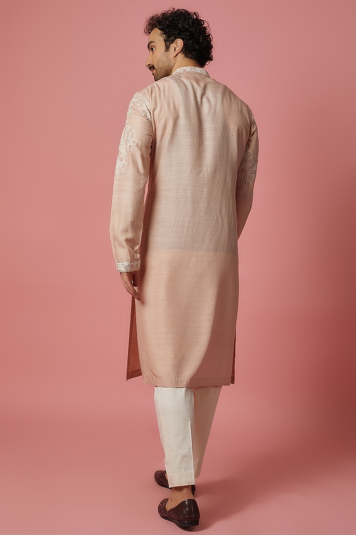 Pink Silk Zardosi Embroidered Kurta Set by OSAA By Adarsh Men at Pernia's Pop Up Shop