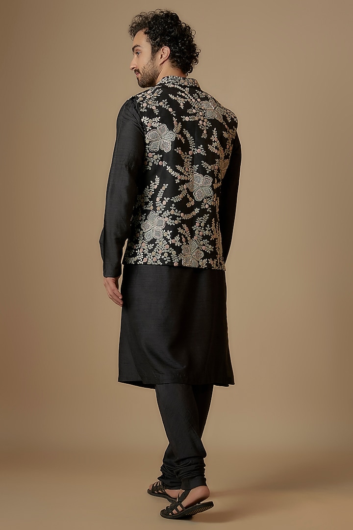 Black Mulberry Zardosi Embroidered Nehru Jacket Set by OSAA By Adarsh Men at Pernia's Pop Up Shop