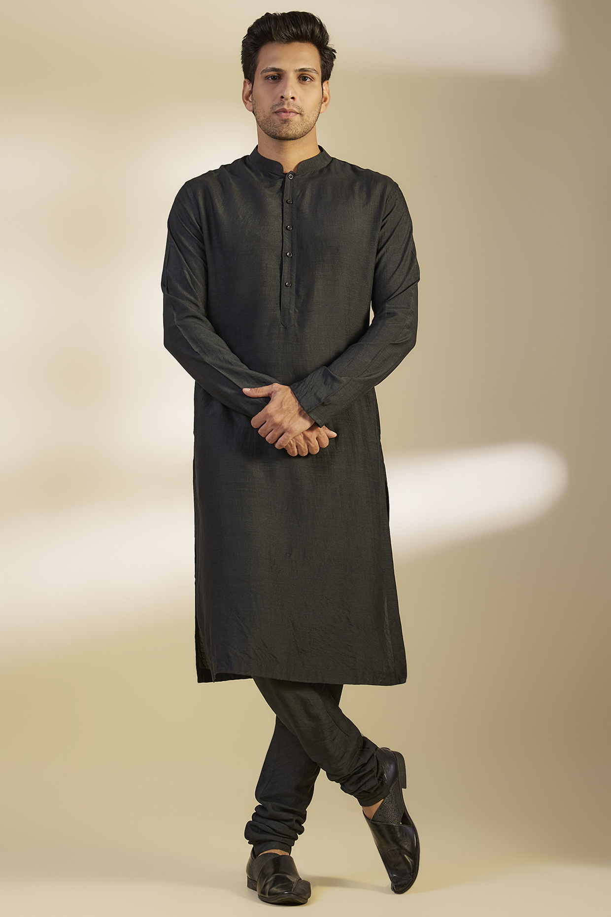 Black Silk Kurta Set by OSAA By Adarsh Men
