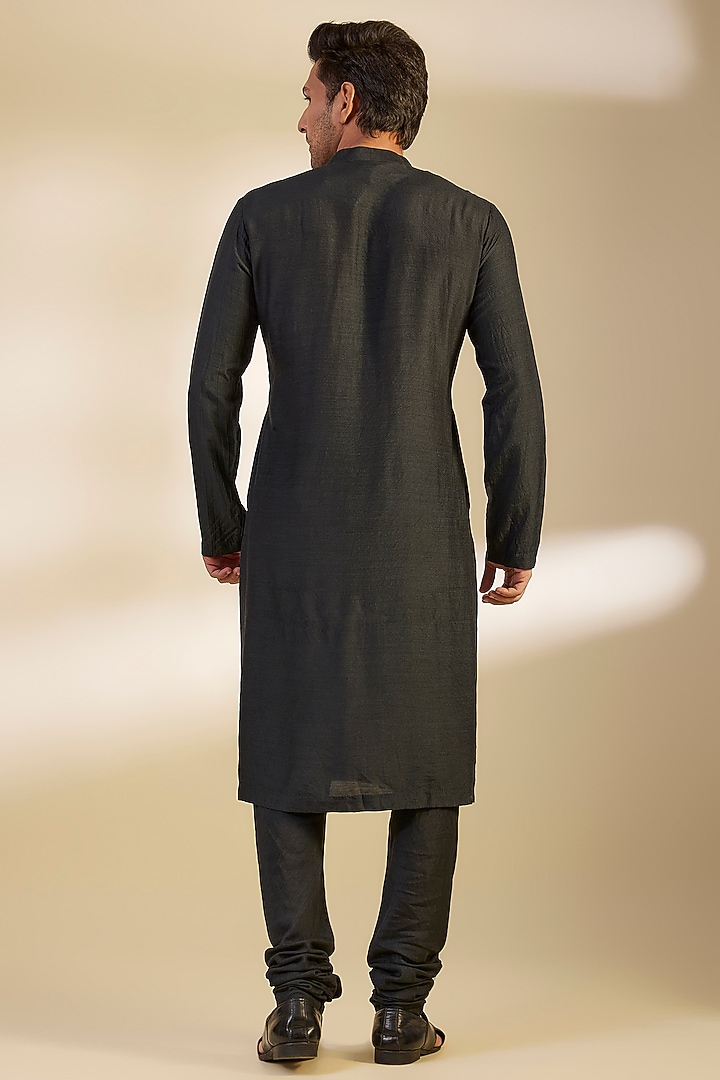 Black Silk Kurta Set by OSAA By Adarsh Men at Pernia's Pop Up Shop