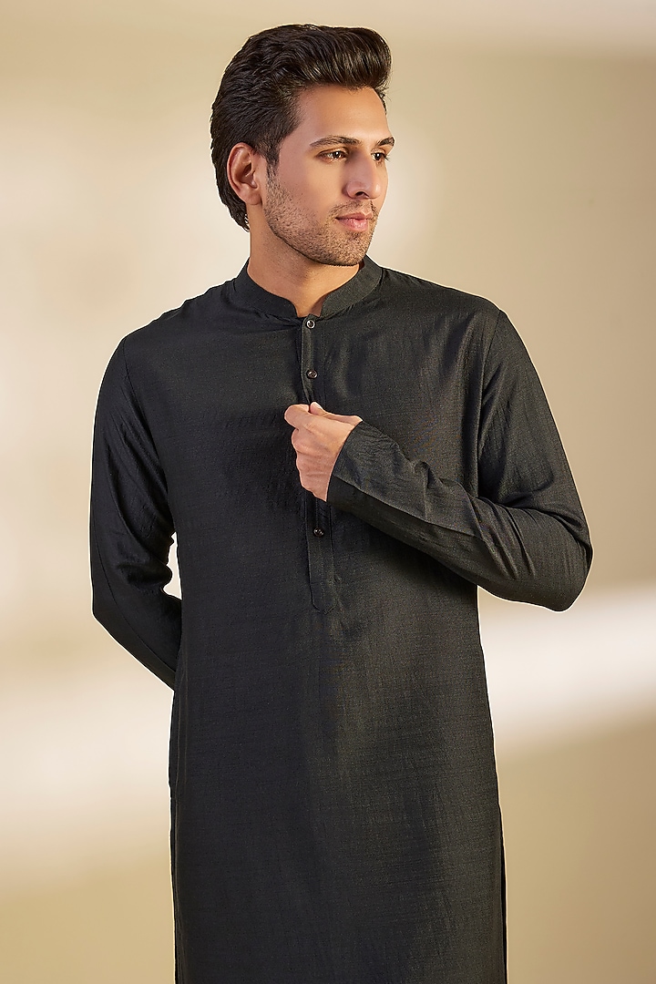 Black Silk Kurta Set by OSAA By Adarsh Men at Pernia's Pop Up Shop