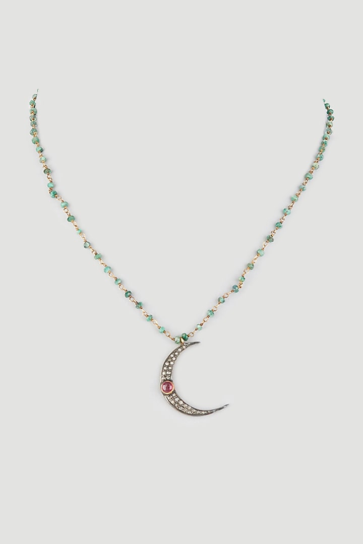 Black Rhodium Finish Diamond Crescent Pendant Necklace In Sterling Silver by OSVAG INDIA at Pernia's Pop Up Shop