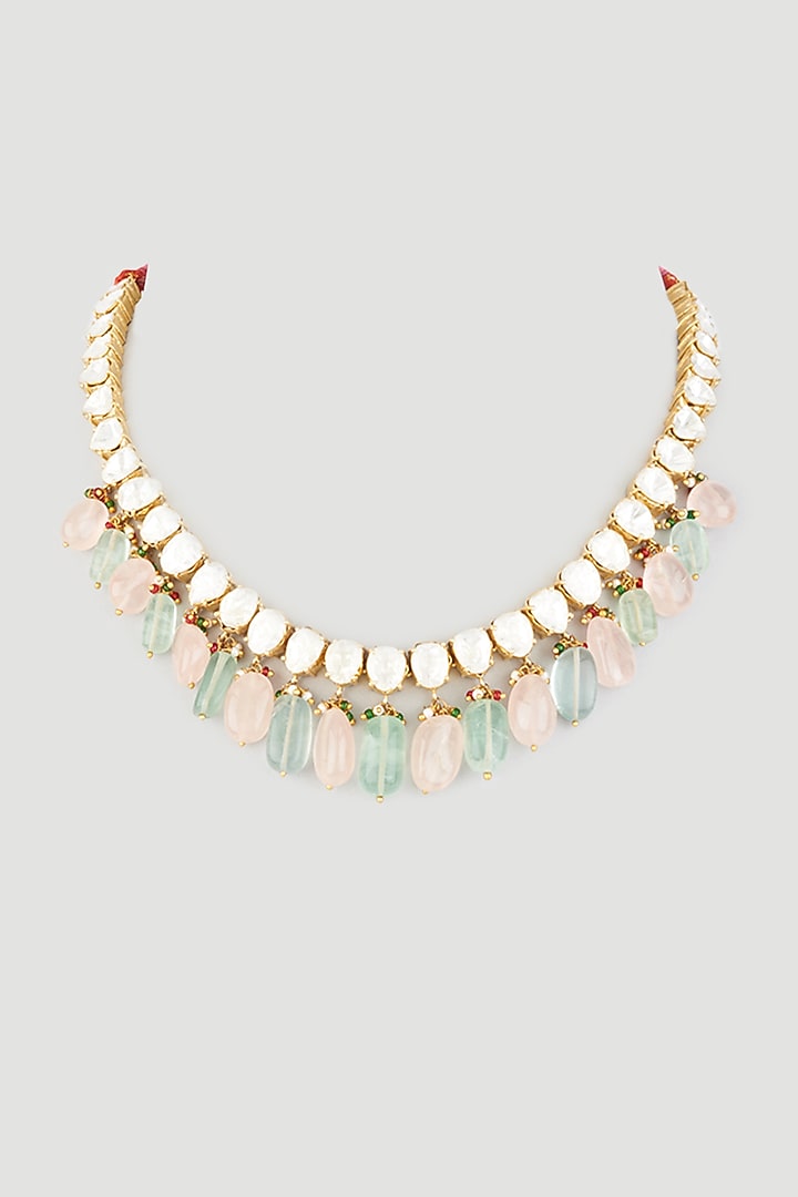 Gold Finish Kundan Necklace In Sterling Silver by OSVAG INDIA at Pernia's Pop Up Shop