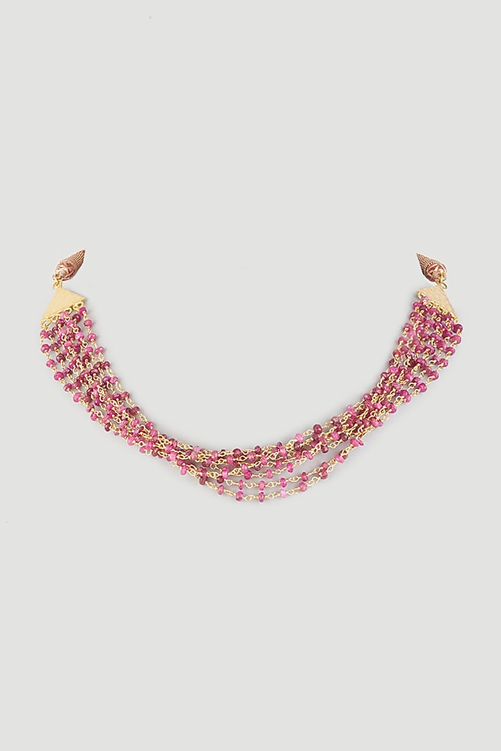Gold Finish Ruby Choker Necklace In Sterling Silver by OSVAG INDIA at Pernia's Pop Up Shop