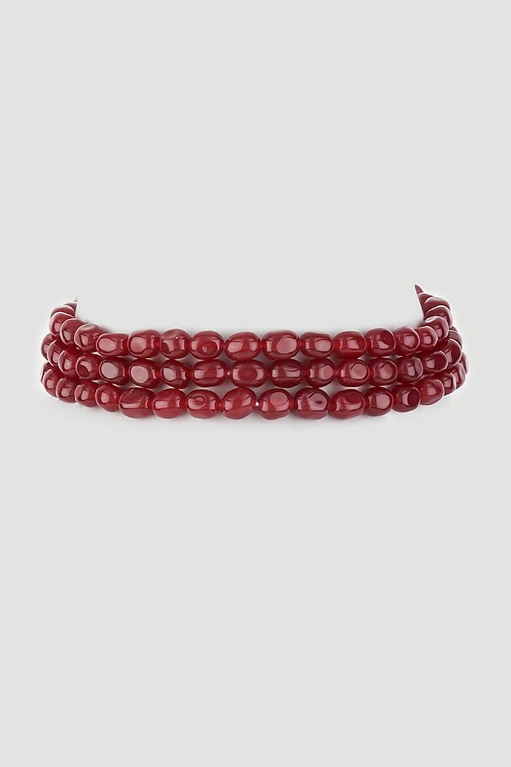 Gold Finish Red Onyx Choker Necklace In Sterling Silver by OSVAG INDIA at Pernia's Pop Up Shop