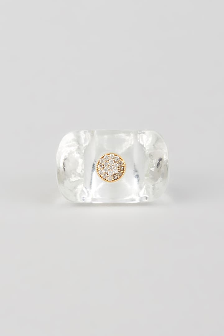 Gold Finish Crystal Ring In Sterling Silver by OSVAG INDIA at Pernia's Pop Up Shop