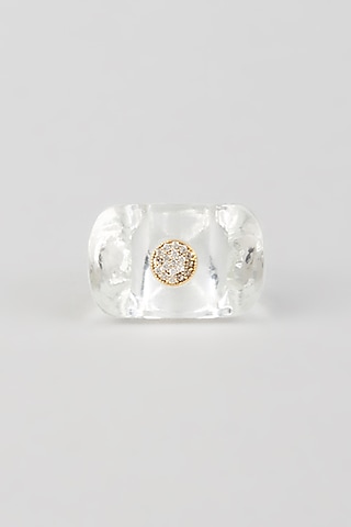 Gold Finish Crystal Ring In Sterling Silver by OSVAG INDIA