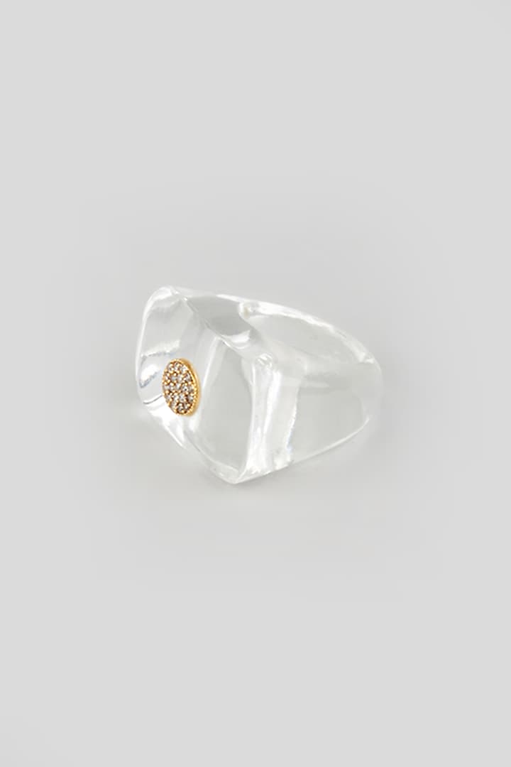 Gold Finish Crystal Ring In Sterling Silver by OSVAG INDIA at Pernia's Pop Up Shop