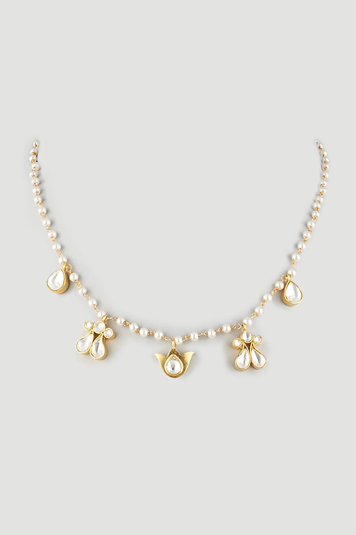 Gold Finish Semi Precious Kundan Polki Necklace In Sterling Silver by OSVAG INDIA at Pernia's Pop Up Shop