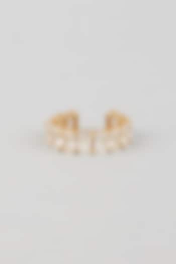 Gold Finish Crystal Adjustable Ring In Sterling Silver by OSVAG INDIA at Pernia's Pop Up Shop