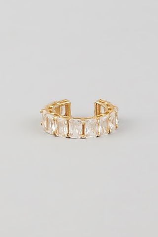 Gold Finish Crystal Adjustable Ring In Sterling Silver by OSVAG INDIA