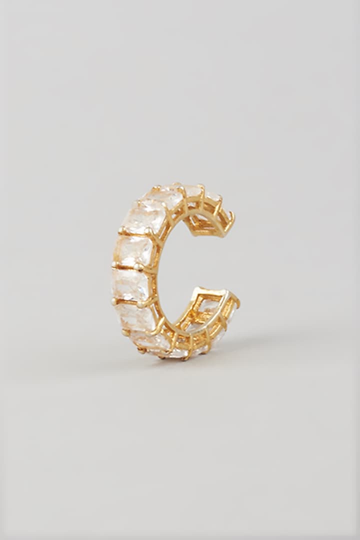 Gold Finish Crystal Adjustable Ring In Sterling Silver by OSVAG INDIA at Pernia's Pop Up Shop