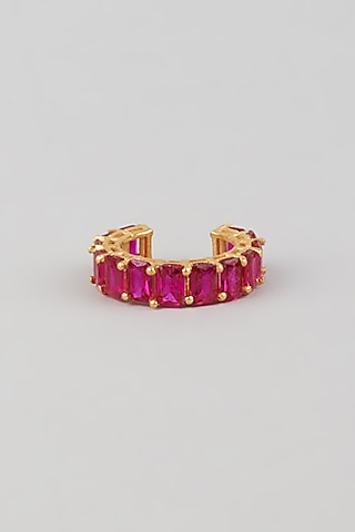 Gold Finish Crystal Ring In Sterling Silver by OSVAG INDIA