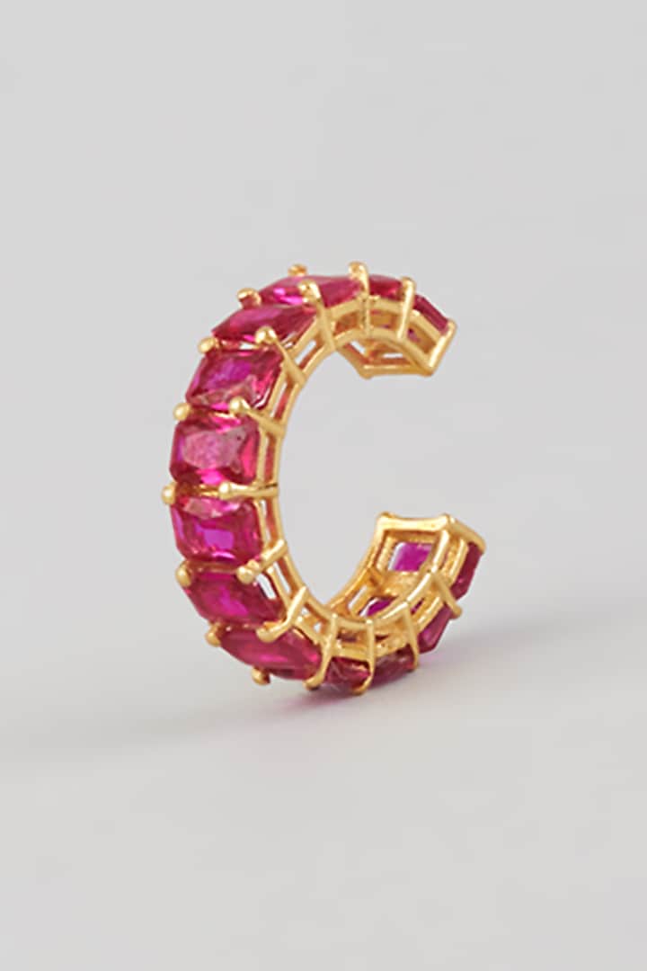 Gold Finish Crystal Ring In Sterling Silver by OSVAG INDIA at Pernia's Pop Up Shop