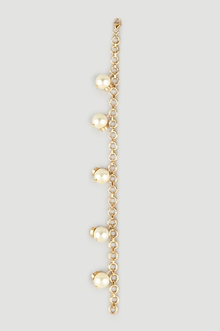Gold Finish Pearl Bracelet In Sterling Silver by OSVAG INDIA