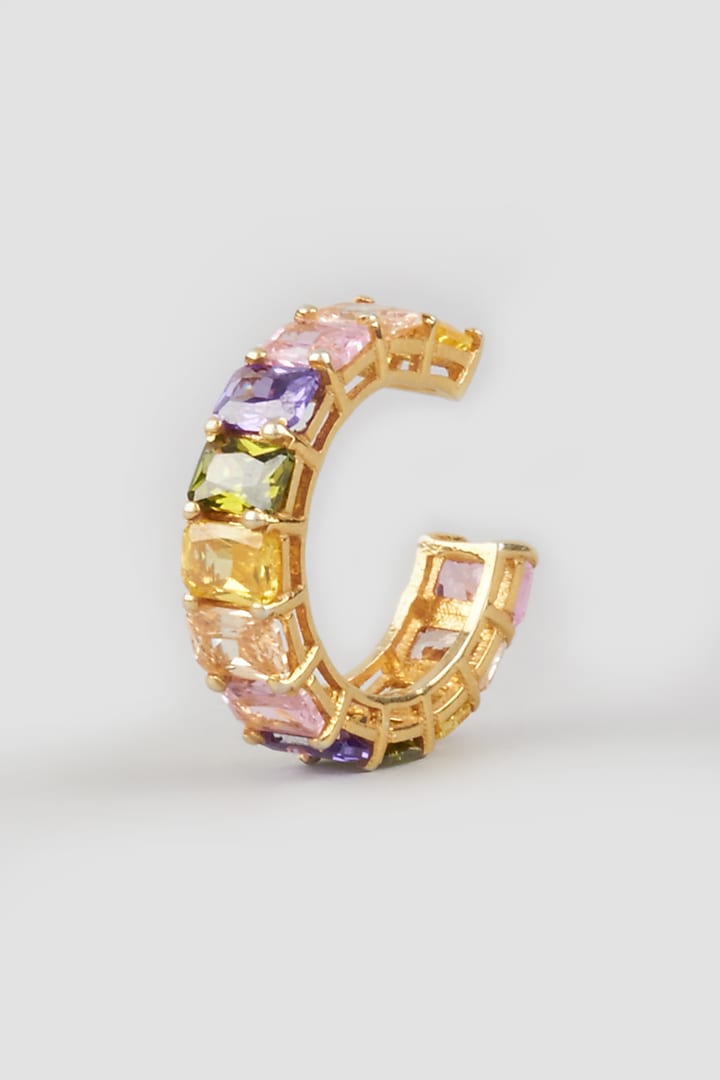 Gold Finish Multi-Colored Stone Adjustable Ring In Sterling Silver by OSVAG INDIA at Pernia's Pop Up Shop