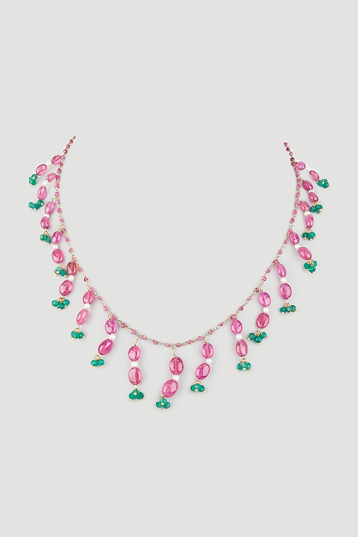 Gold Finish Ruby Necklace In Sterling Silver by OSVAG INDIA at Pernia's Pop Up Shop