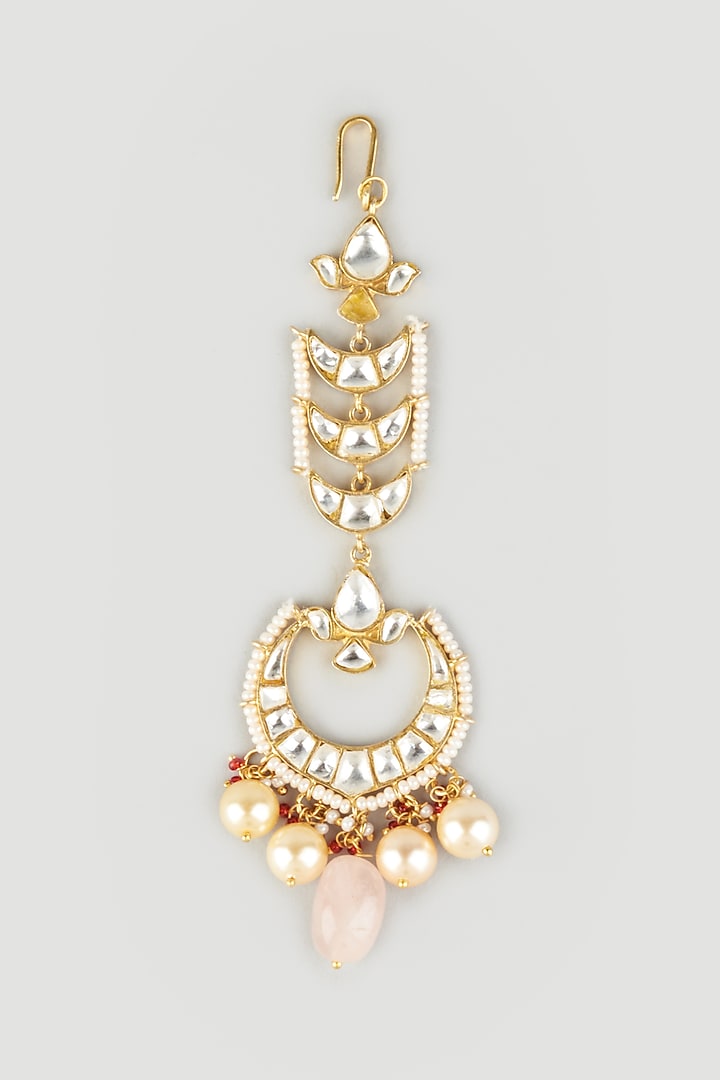 Gold Finish Kundan Polki Maangtikka In Sterling Silver by OSVAG INDIA at Pernia's Pop Up Shop