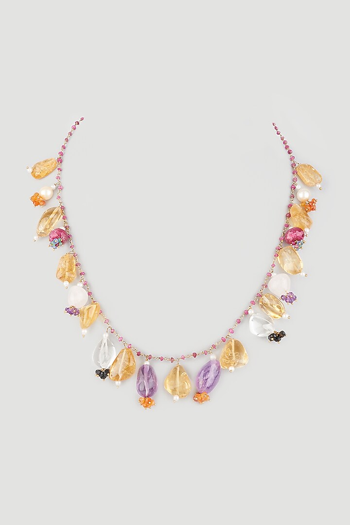 Gold Finish Semi-Precious Gemstone Necklace In Sterling Silver by OSVAG INDIA at Pernia's Pop Up Shop