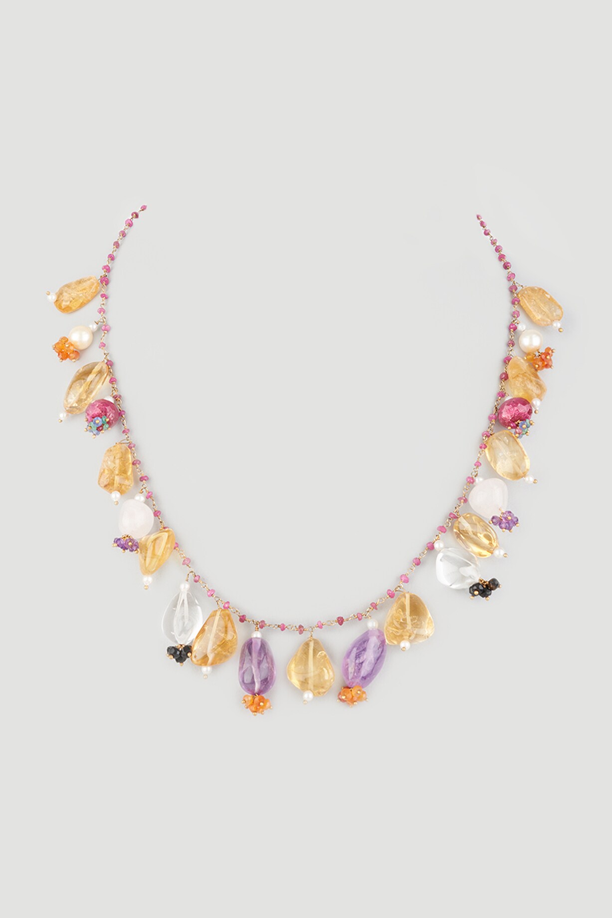 Gold Finish Semi-Precious Gemstone Necklace In Sterling Silver by